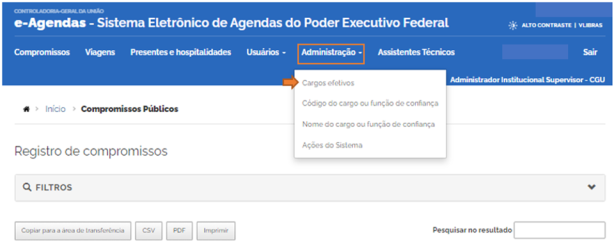 Figura 10: Tela "Administração" - Cargos Efetivos
